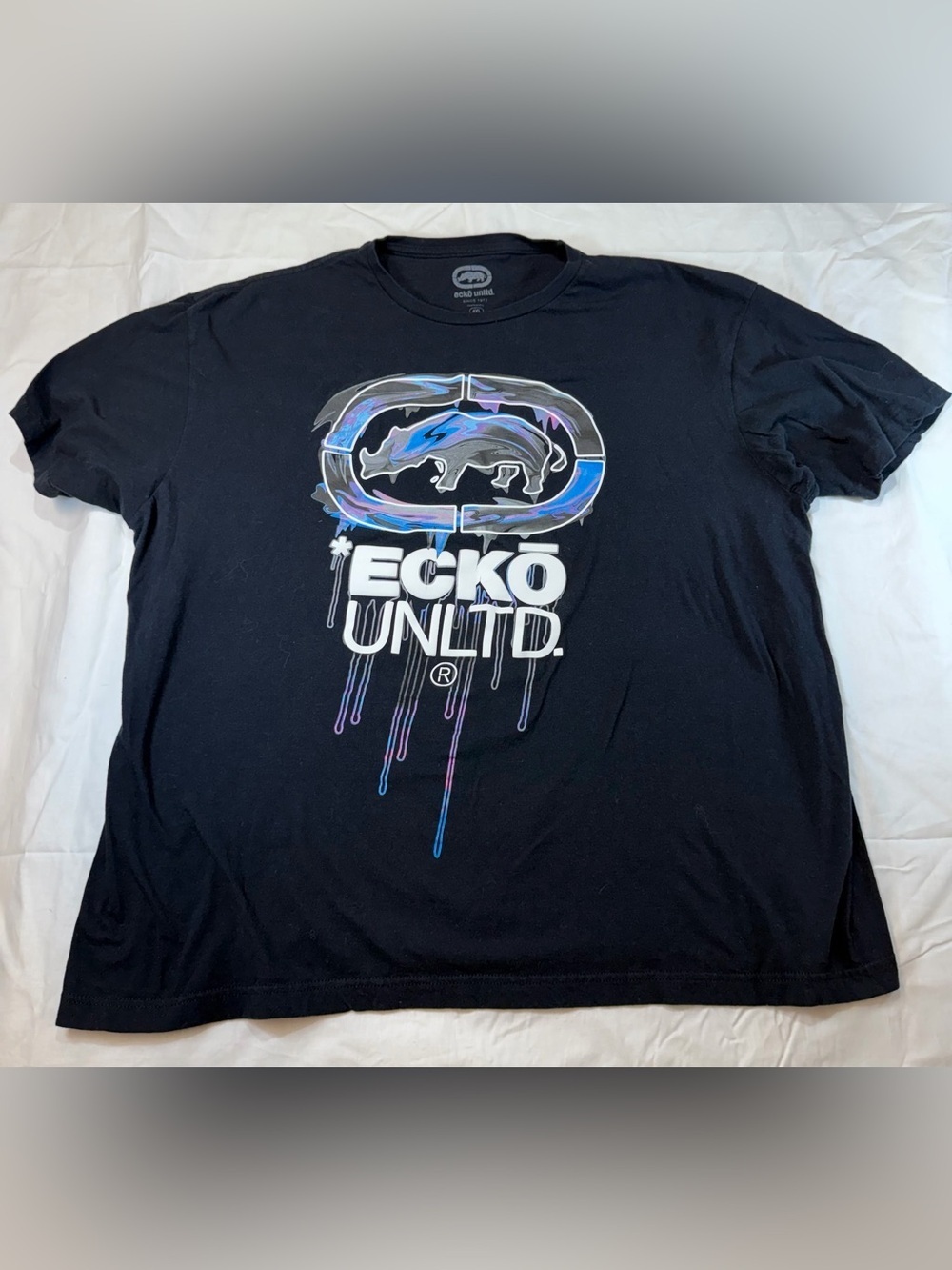 Ecko Unlimited Black Tee with Iridescent Blue-Purple Logo